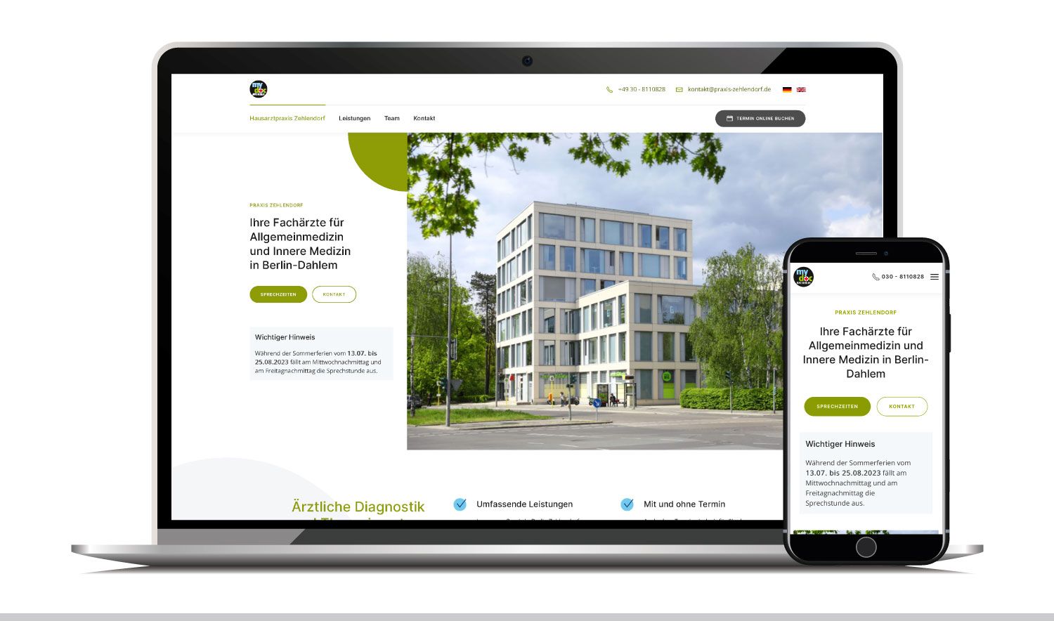 Webdesign für die Hausarztpraxis mydoc MVZ Berlin in Zehlendorf